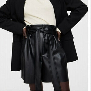 Zara Faux Leather Paper Bag Tie Waist Shorts